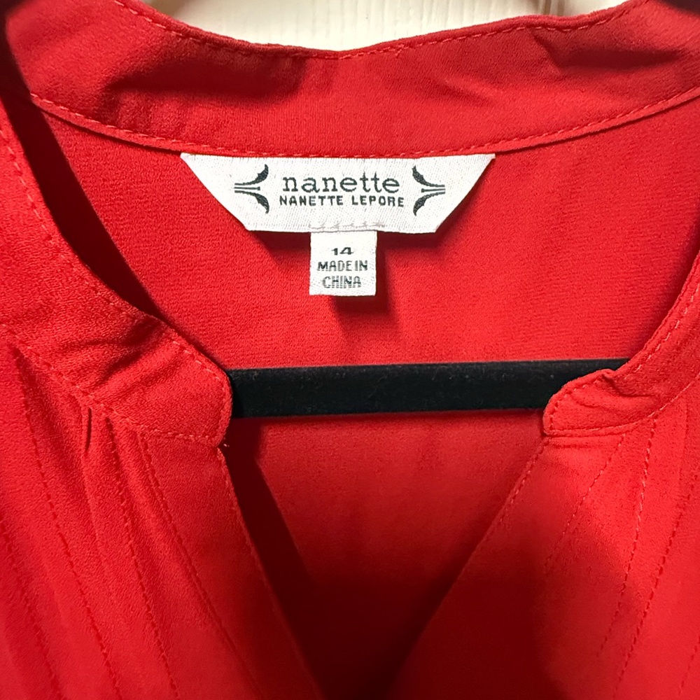 NWT Nanette Lepore Red Riding Hood Pleated Tie Waist A-Line Crepe Midi Dress - Picture 10 of 11